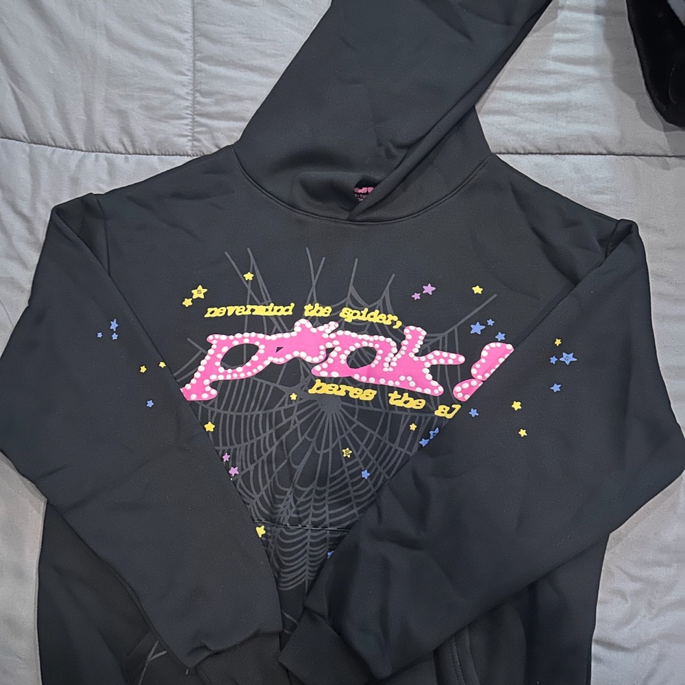 Spyder Black Graphic Hoodie with Pink and Yellow Design